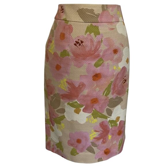 J. Crew 0 Watercolor Floral Pencil Skirt Career Work Coastal Grandma Lined Pink - Picture 4 of 10